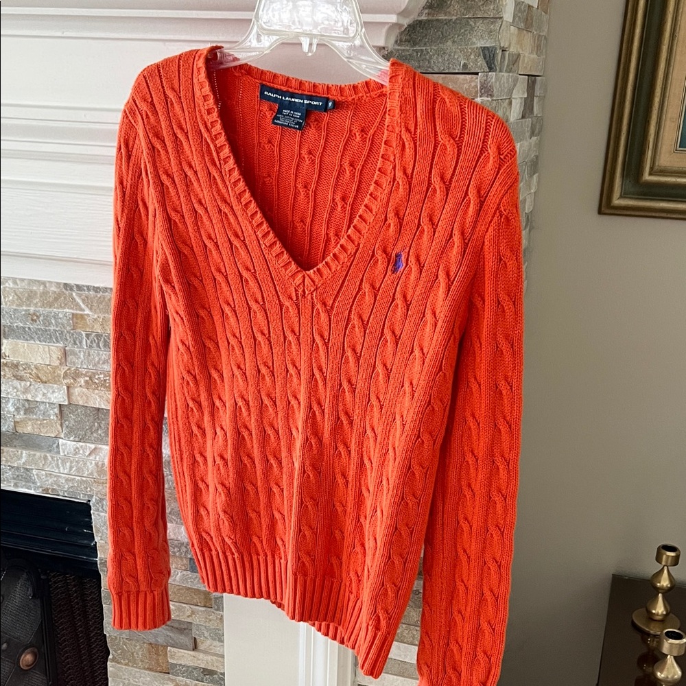 Ralph Lauren Zesty Orange V-Neck Sweater. Very Good Condition. Petite Small